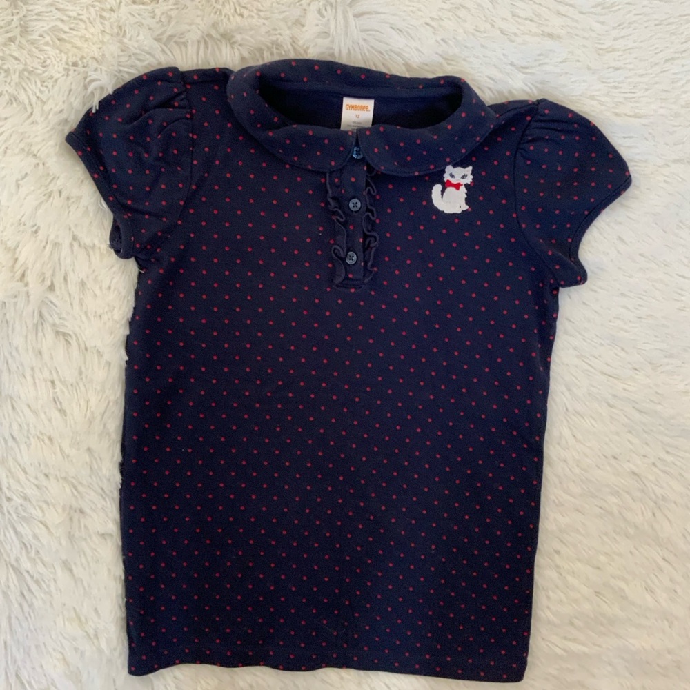 Gymboree Polka Dot Polo with Cat Embroidery